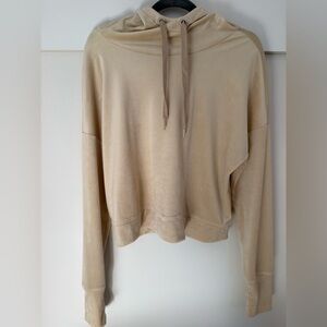 Aerie Cream velour Long Sleeve cropped Hoodie